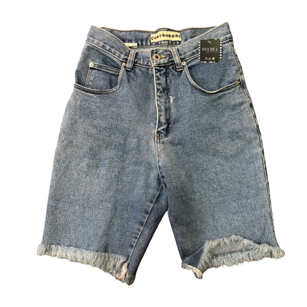 Vintage High-Waisted Blue Jean Shorts with Frayed Hem